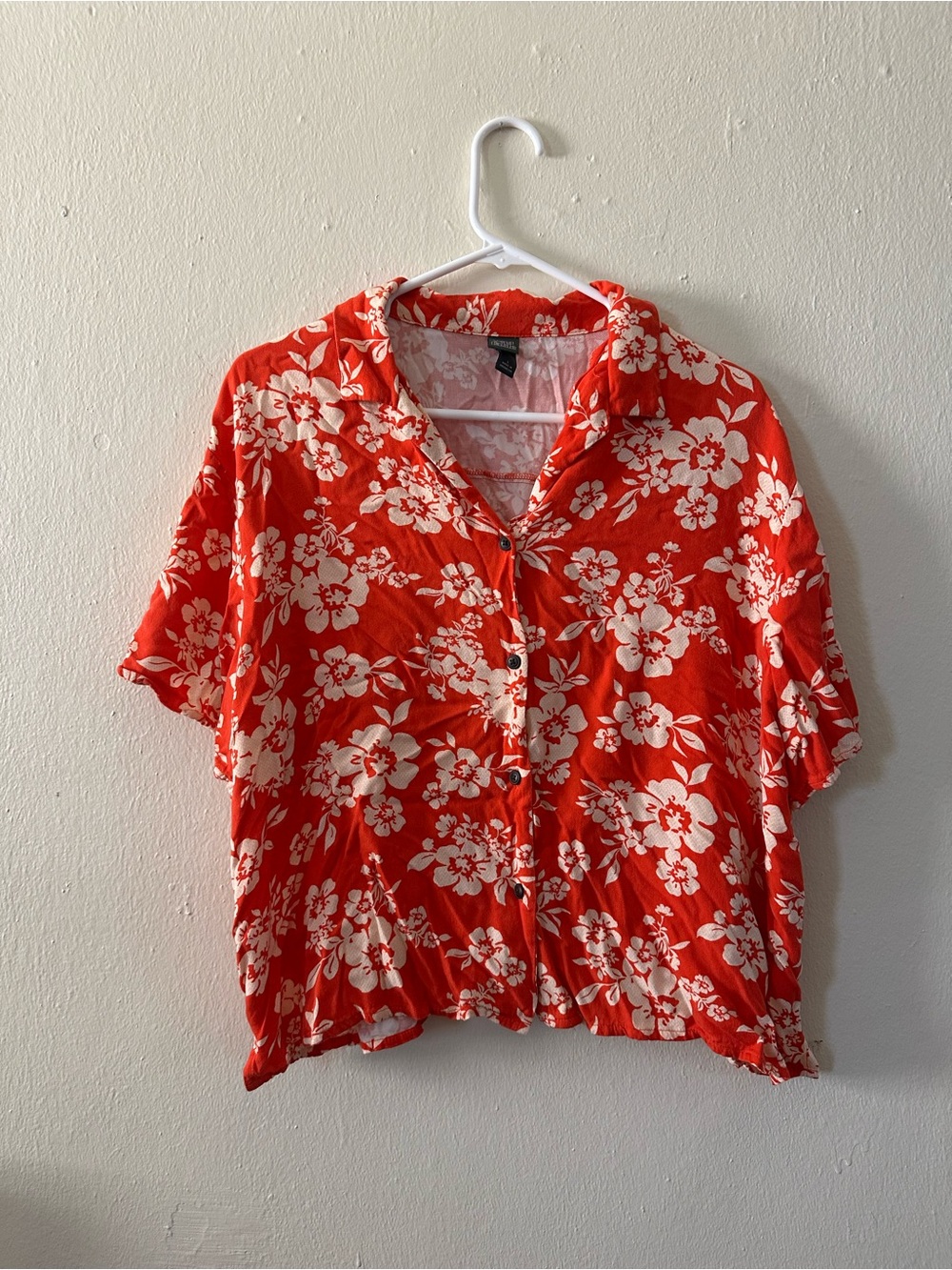 wild fable Red Floral Short-Sleeve Button-Down Top